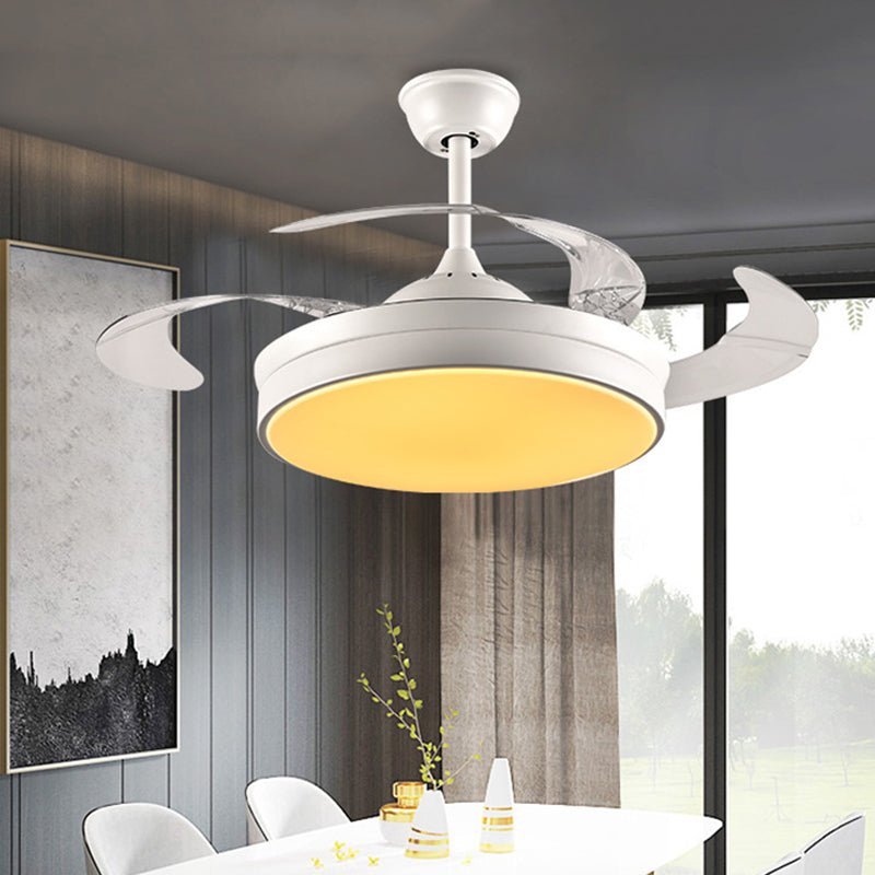 LED Acrylic Ceiling Fan Lighting Contemporary White Ring Dining Room Semi Flush Mount Light Fixture with 8 Blades, 36