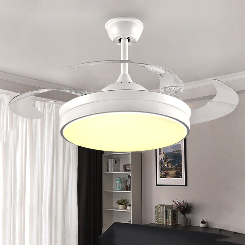 LED Acrylic Ceiling Fan Lighting Contemporary White Ring Dining Room Semi Flush Mount Light Fixture with 8 Blades, 36