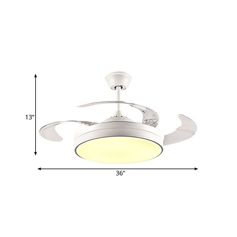 LED Acrylic Ceiling Fan Lighting Contemporary White Ring Dining Room Semi Flush Mount Light Fixture with 8 Blades, 36