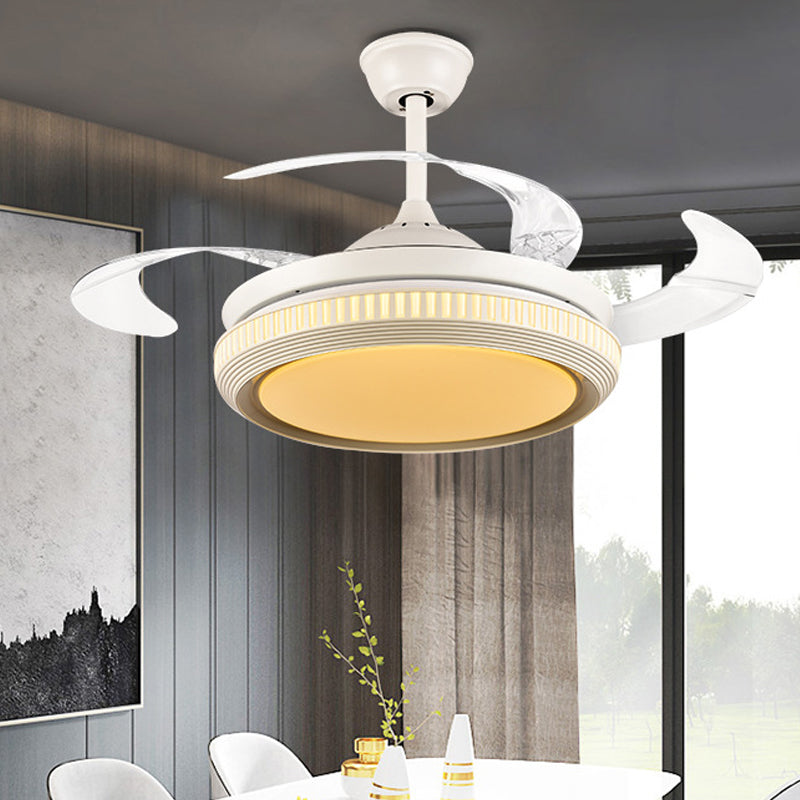 Round Acrylic Hanging Fan Lamp Contemporary LED Living Room Semi Flush Ceiling Light in White with 8 Clear Blades, 42