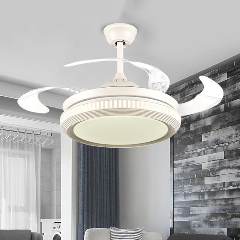 Round Acrylic Hanging Fan Lamp Contemporary LED Living Room Semi Flush Ceiling Light in White with 8 Clear Blades, 42