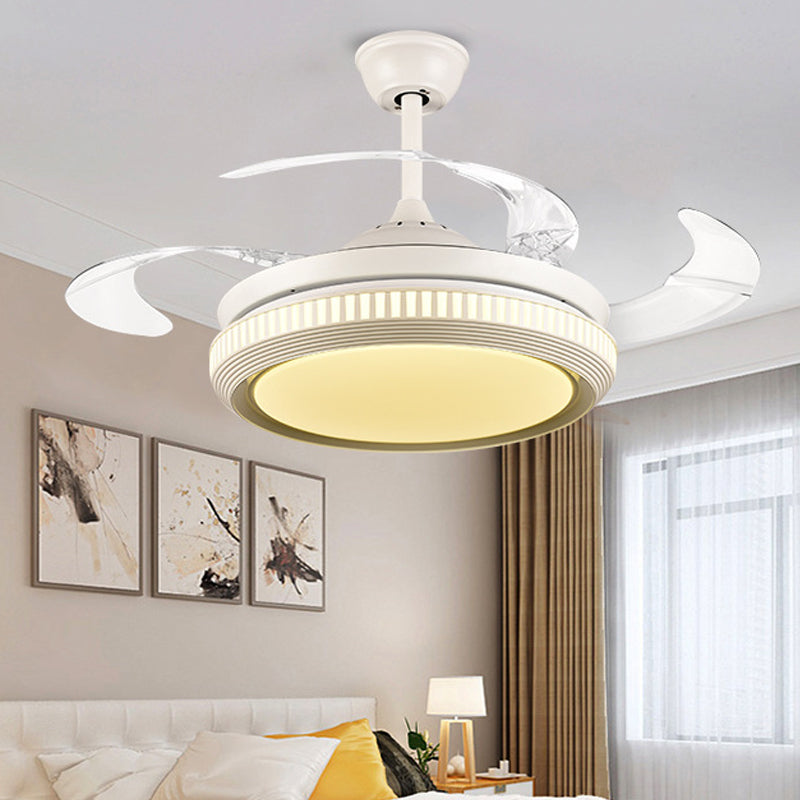 Round Acrylic Hanging Fan Lamp Contemporary LED Living Room Semi Flush Ceiling Light in White with 8 Clear Blades, 42