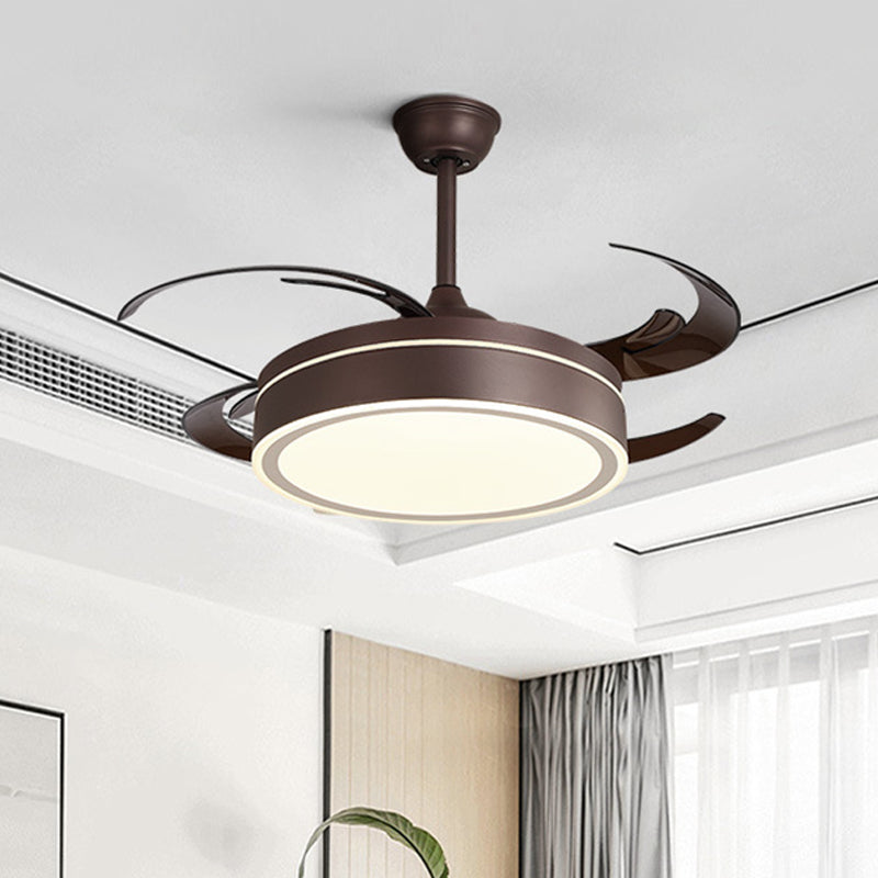 Metal Circular Hanging Fan Lighting Simple LED Living Room Semi Flush Mount Light in White/Dark Coffee with 8 Blades, 45