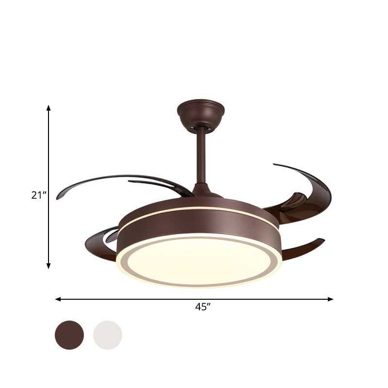 Metal Circular Hanging Fan Lighting Simple LED Living Room Semi Flush Mount Light in White/Dark Coffee with 8 Blades, 45