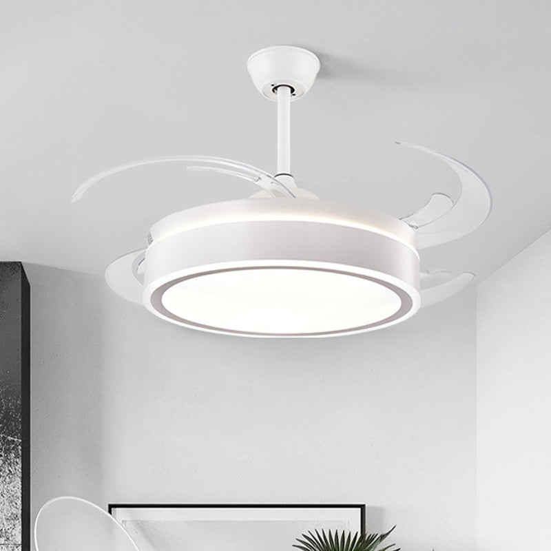 Metal Circular Hanging Fan Lighting Simple LED Living Room Semi Flush Mount Light in White/Dark Coffee with 8 Blades, 45