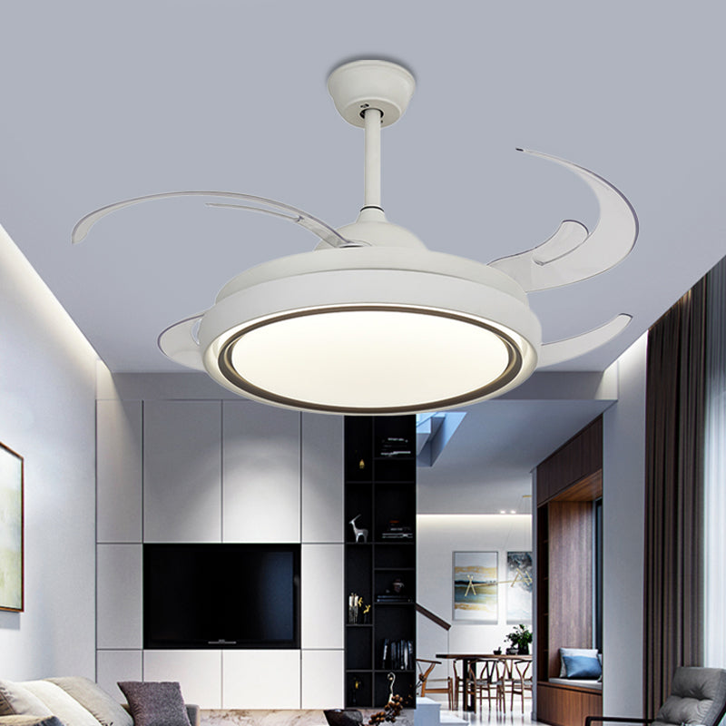 Ring Dining Room Fan Lamp Simplicity Metal LED White Semi Flush Mount Light Fixture with 8 Blades, 48.5