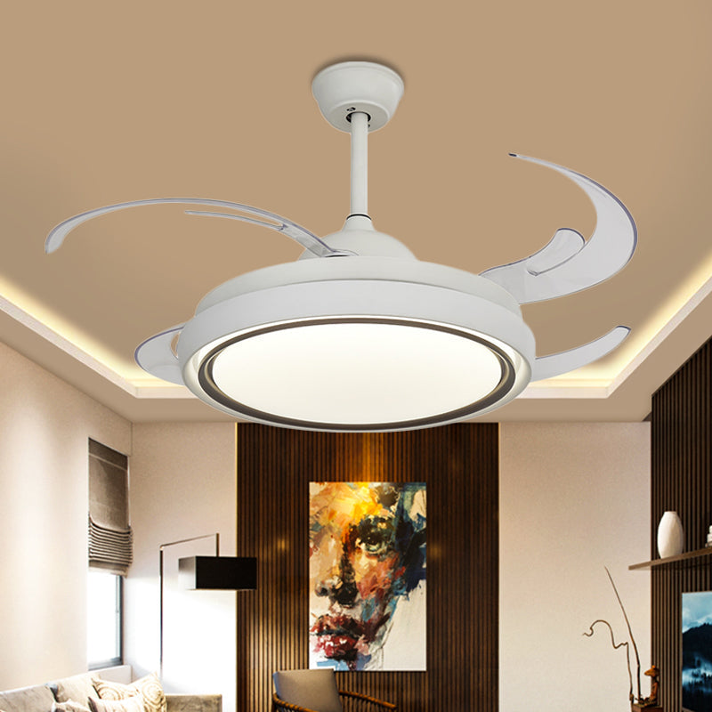 Ring Dining Room Fan Lamp Simplicity Metal LED White Semi Flush Mount Light Fixture with 8 Blades, 48.5