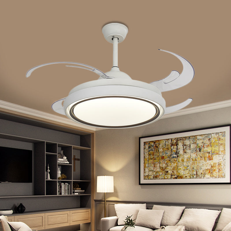 Ring Dining Room Fan Lamp Simplicity Metal LED White Semi Flush Mount Light Fixture with 8 Blades, 48.5