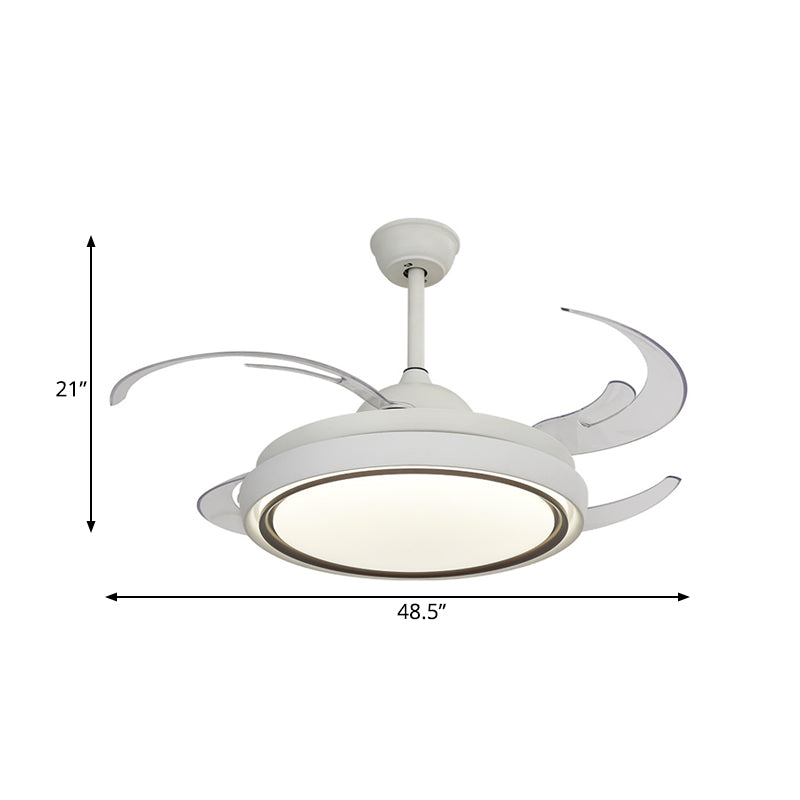 Ring Dining Room Fan Lamp Simplicity Metal LED White Semi Flush Mount Light Fixture with 8 Blades, 48.5