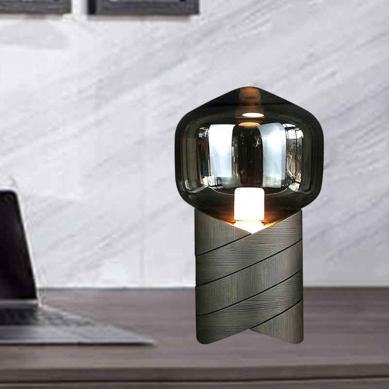 Urn Shape Task Light Modern Grey Glass 1 Bulb Living Room Nightstand Lamp with Resin Base Grey Clearhalo 'Lamps' 'Table Lamps' Lighting' 402585