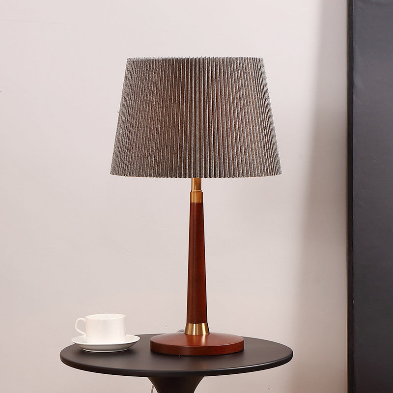 Tapered Drum Nightstand Lamp Contemporary Fabric 1 Bulb Reading Book Light in Grey Grey Clearhalo 'Lamps' 'Table Lamps' Lighting' 402631