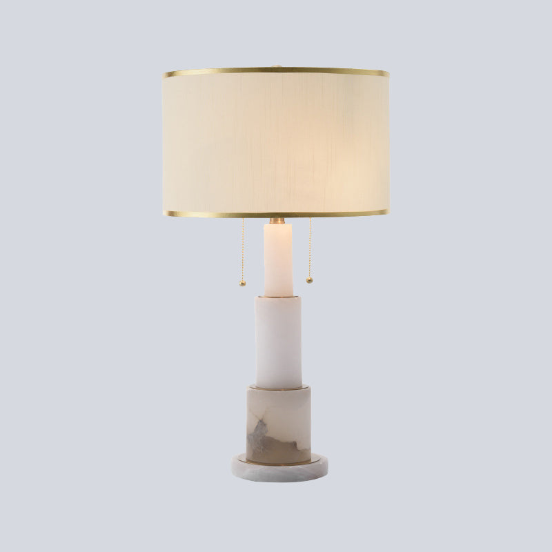 White Cylinder Desk Light Modern 2 Heads Fabric Night Table Lamp with Pull Chain Clearhalo 'Lamps' 'Table Lamps' Lighting' 402674