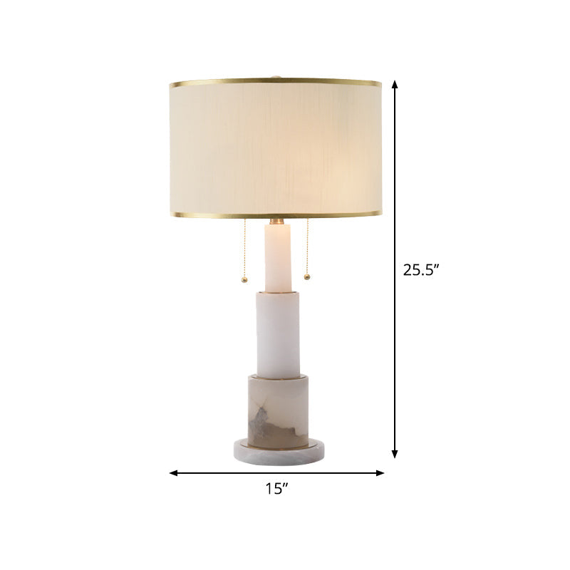 White Cylinder Desk Light Modern 2 Heads Fabric Night Table Lamp with Pull Chain Clearhalo 'Lamps' 'Table Lamps' Lighting' 402675
