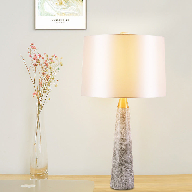 Fabric Drum Shape Study Lamp Modernist 1 Head White Task Lighting with Marble Base Clearhalo 'Lamps' 'Table Lamps' Lighting' 402692