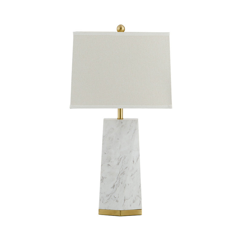 White Trapezoid Table Light Modernism 1 Head Fabric Reading Lamp with Marble Base Clearhalo 'Lamps' 'Table Lamps' Lighting' 402731