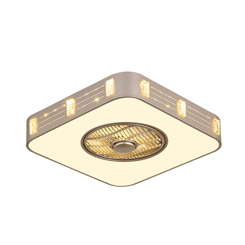 LED Semi Flush Mounted Lighting Simple Bedroom Pendant Fan Lamp with Square Acrylic Shade in Gold, 19.5