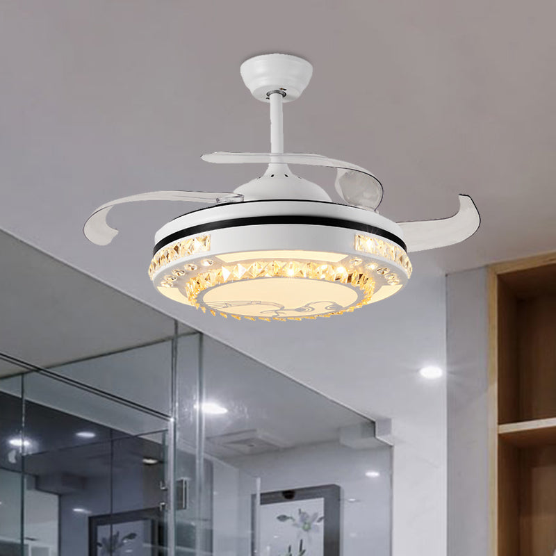 White LED Semi Flushmount Modernist Crystal Circle 3 Clear Blades Ceiling Fan Lamp with Four Rings/Musical Note Pattern, 42