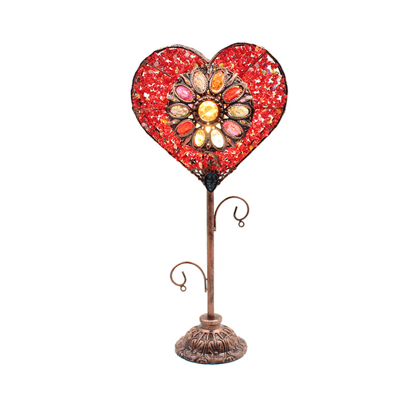 1 Light Heart-Shaped Table Lamp Art Deco Red/Yellow Metal Nightstand Lighting for Living Room Clearhalo 'Lamps' 'Table Lamps' Lighting' 402842