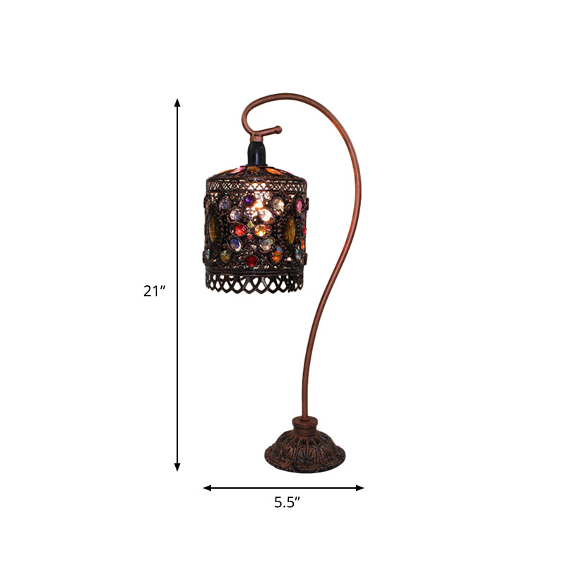 Rust 1 Head Night Lighting Bohemian Metal Cylinder Nightstand Light for Living Room Clearhalo 'Lamps' 'Table Lamps' Lighting' 402862