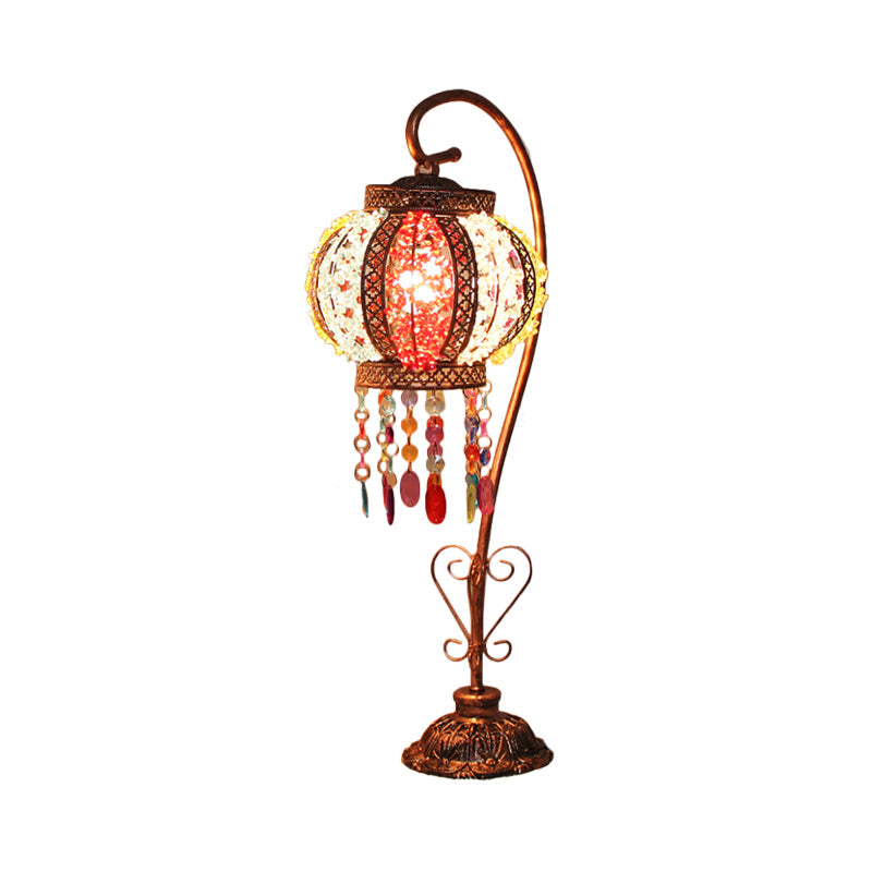 Bohemian Globe/Dome Night Table Lamp 1 Bulb Metal Task Lighting in Red/Brass for Living Room Clearhalo 'Lamps' 'Table Lamps' Lighting' 402877