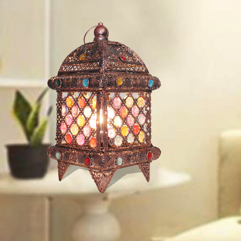 Metal Copper Night Table Lighting Lantern 1 Head Bohemian Nightstand Light for Living Room Clearhalo 'Lamps' 'Table Lamps' Lighting' 403000