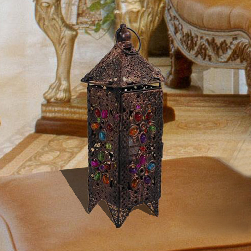 Bohemian Lantern Night Table Lamp 1 Bulb Metal Nightstand Lighting in Purple/Red for Living Room Purple Clearhalo 'Lamps' 'Table Lamps' Lighting' 403003