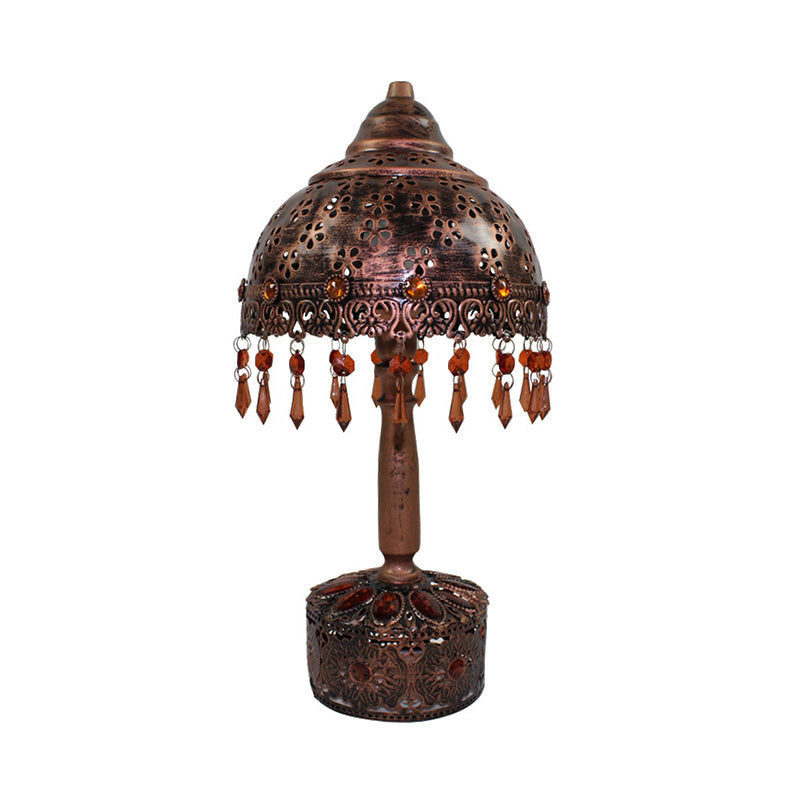 Dome Bedroom Night Table Light Bohemian Metal 1 Light Rust Nightstand Lighting with Crystal Accent Clearhalo 'Lamps' 'Table Lamps' Lighting' 403060