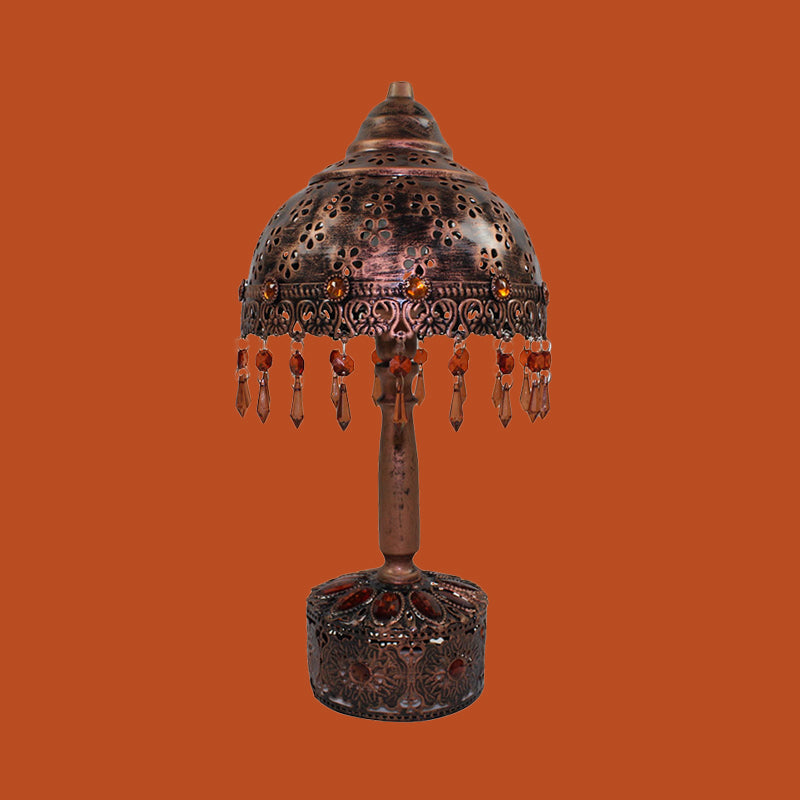 Dome Bedroom Night Table Light Bohemian Metal 1 Light Rust Nightstand Lighting with Crystal Accent Clearhalo 'Lamps' 'Table Lamps' Lighting' 403061