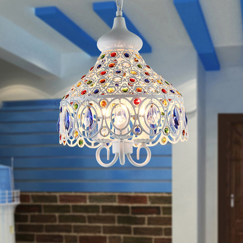 White 3 Bulbs Chandelier Lamp Traditional Metal Hollow Hanging Ceiling Light for Living Room Clearhalo 'Ceiling Lights' 'Chandeliers' Lighting' options 403087