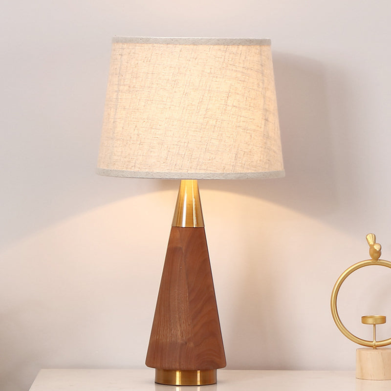 Brown Trapezoid Task Lighting Modernism 1 Head Fabric Reading Lamp with Wood Base Brown Clearhalo 'Lamps' 'Table Lamps' Lighting' 403163