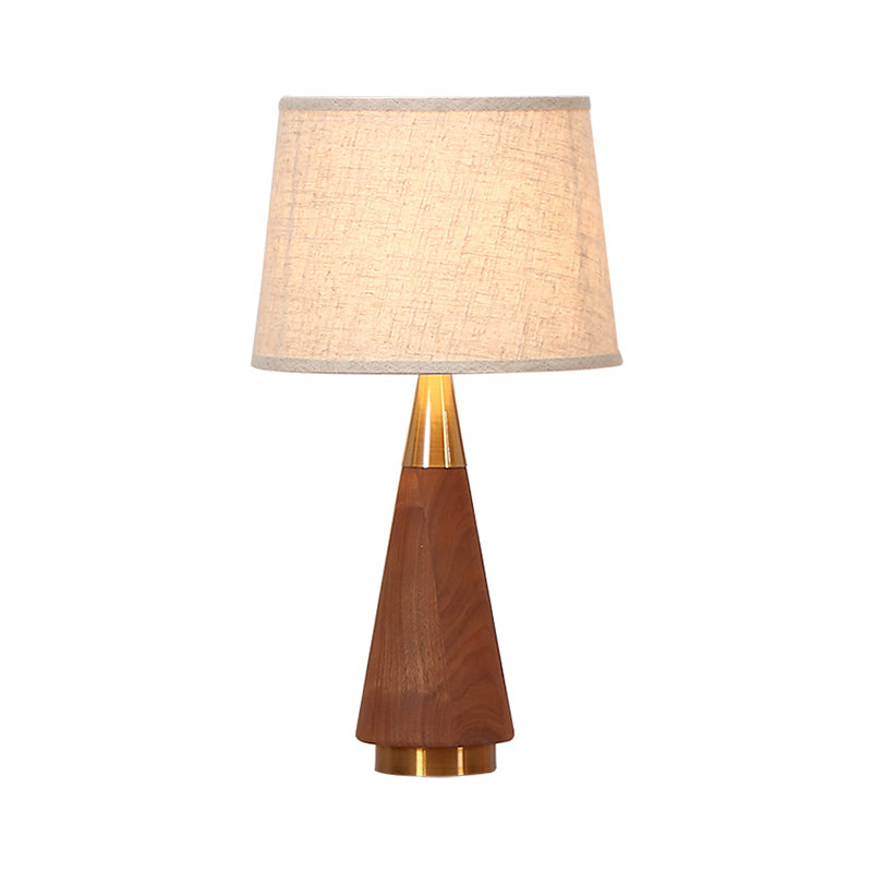 Brown Trapezoid Task Lighting Modernism 1 Head Fabric Reading Lamp with Wood Base Clearhalo 'Lamps' 'Table Lamps' Lighting' 403166