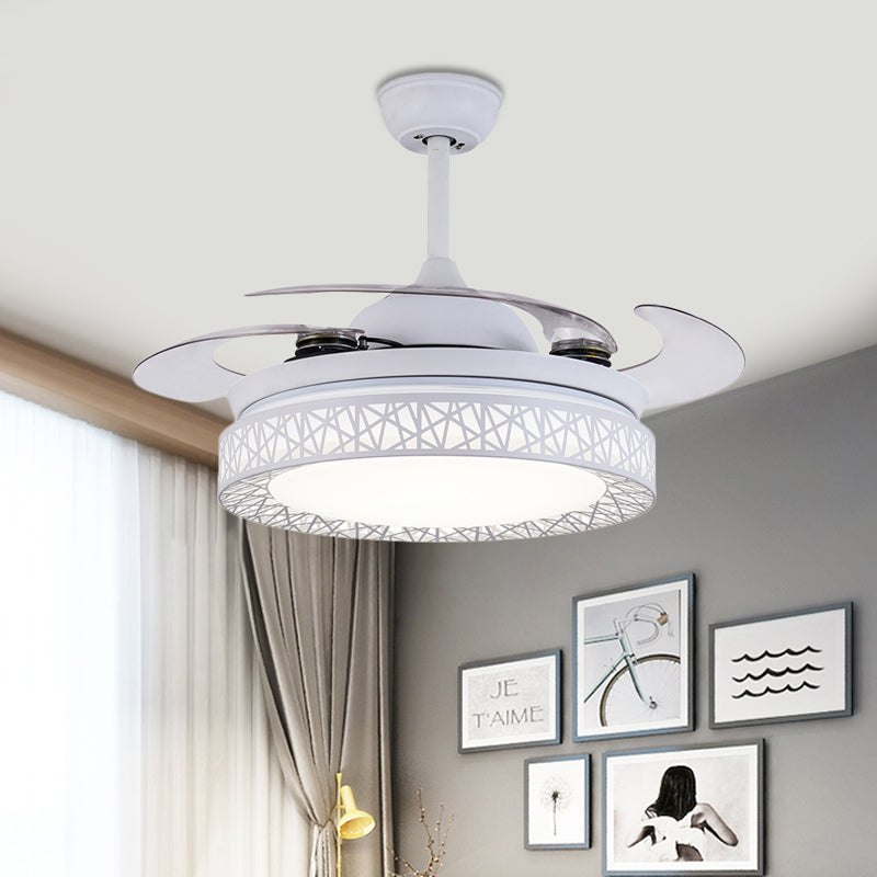 Round Bedroom Fan Lamp Contemporary Metal LED 36