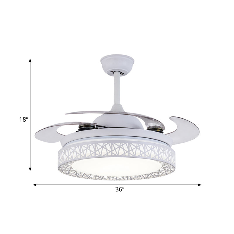 Round Bedroom Fan Lamp Contemporary Metal LED 36