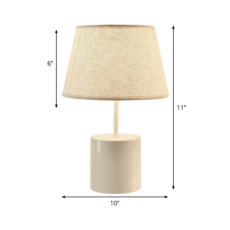 Fabric Conical Table Lamp Nordic 1 Head Flaxen Desk Light with Cylinder White Metallic Base Clearhalo 'Lamps' 'Table Lamps' Lighting' 403207