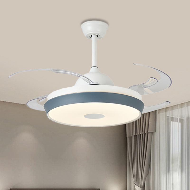 Circular Acrylic Ceiling Fan Lamp Simple LED Living Room Semi Flush Mount Light in Grey with 8 Clear Blades, 42