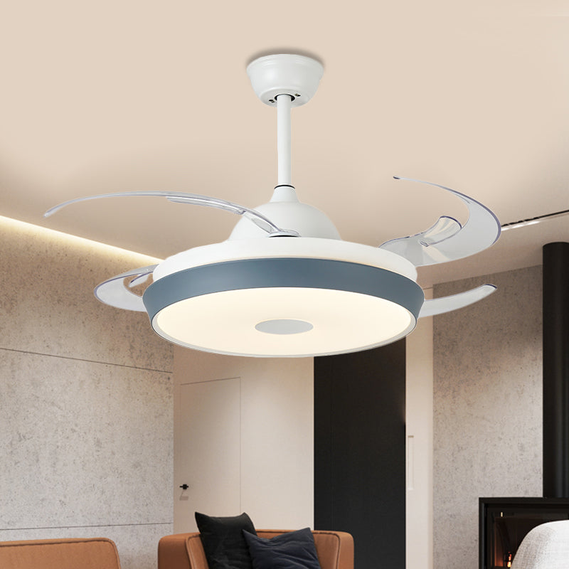 Circular Acrylic Ceiling Fan Lamp Simple LED Living Room Semi Flush Mount Light in Grey with 8 Clear Blades, 42