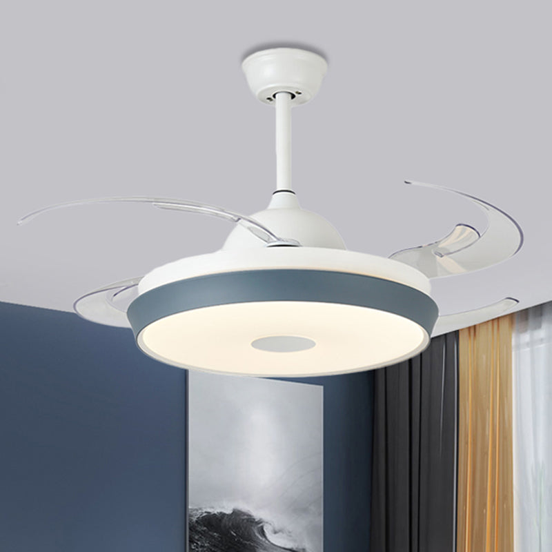 Circular Acrylic Ceiling Fan Lamp Simple LED Living Room Semi Flush Mount Light in Grey with 8 Clear Blades, 42