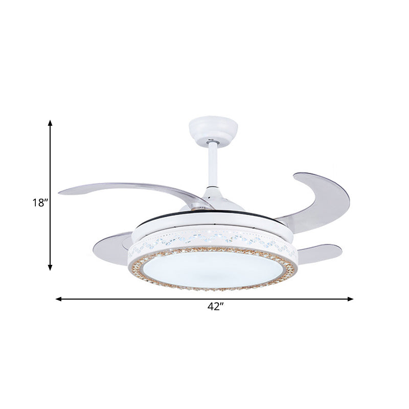 White Circular Hanging Fan Light Modernist Acrylic 42