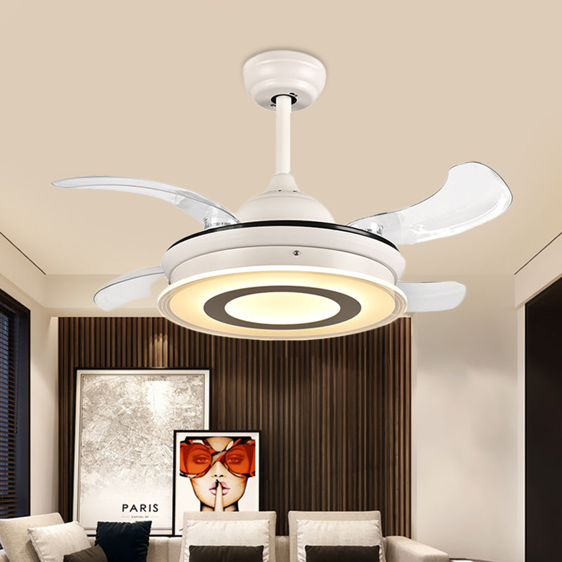 Acrylic Circle Pendant Fan Light Modernism LED Living Room Semi Flush Mount Lighting in White with 4 Clear Blades, 36