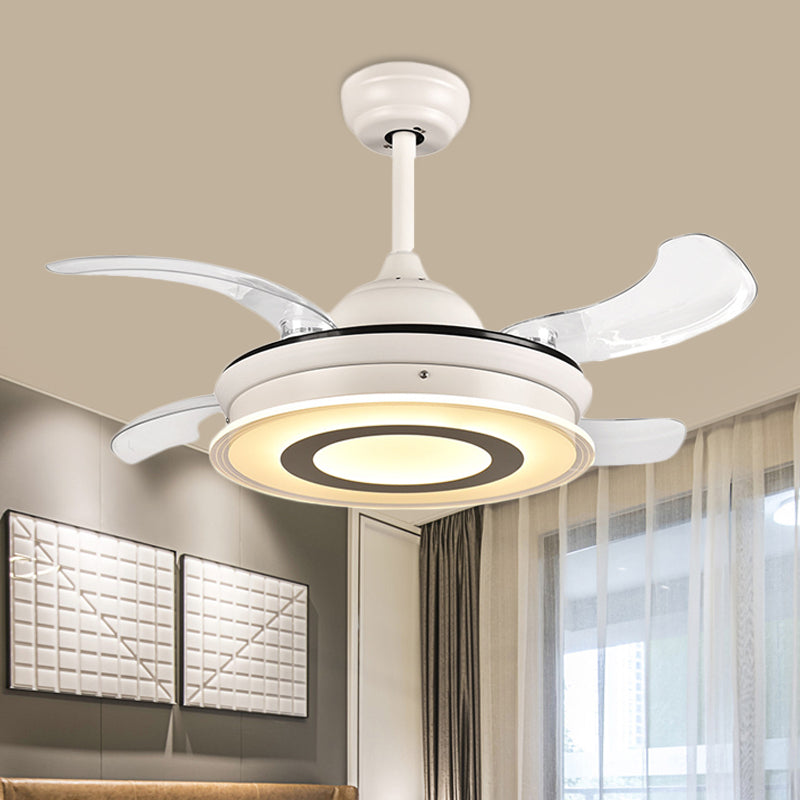 Acrylic Circle Pendant Fan Light Modernism LED Living Room Semi Flush Mount Lighting in White with 4 Clear Blades, 36