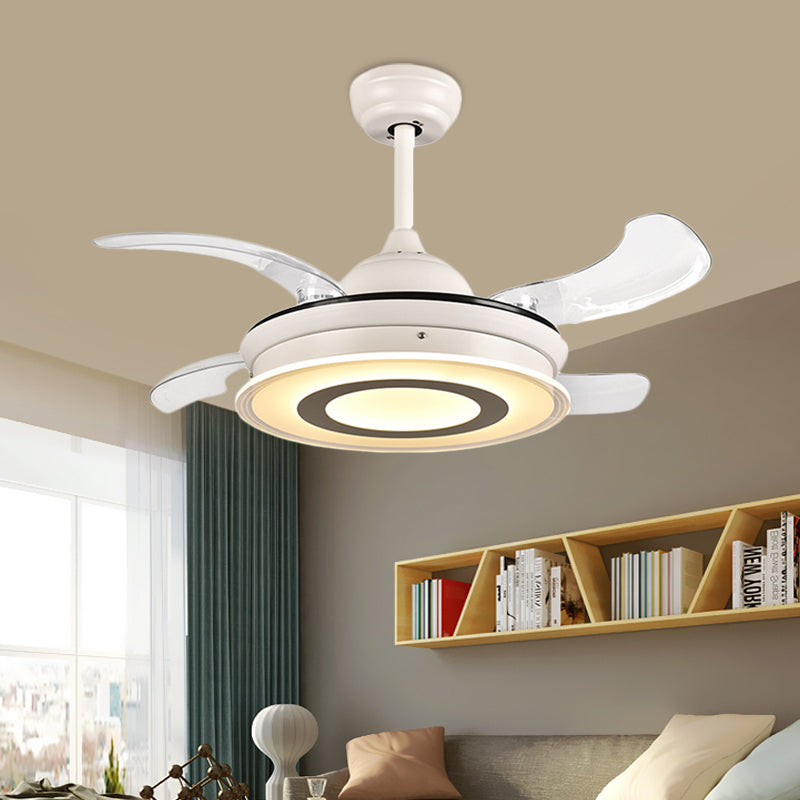 Acrylic Circle Pendant Fan Light Modernism LED Living Room Semi Flush Mount Lighting in White with 4 Clear Blades, 36