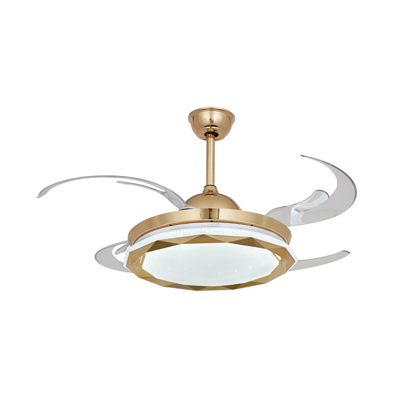 Circular Bedroom Hanging Fan Lighting Simplicity Acrylic LED Gold Semi Flush Mount Light with 8 Clear Blades, 42