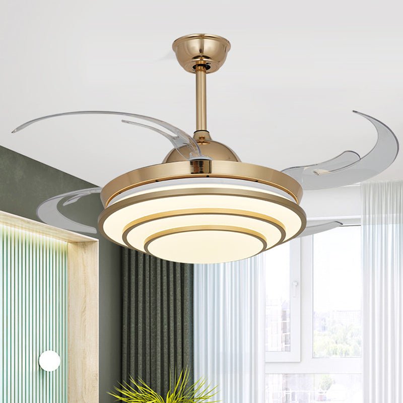 Minimalism Circle Fan Light LED Metal 4 Clear Blades Semi Flush Mount Ceiling Fixture in Gold for Living Room, 42