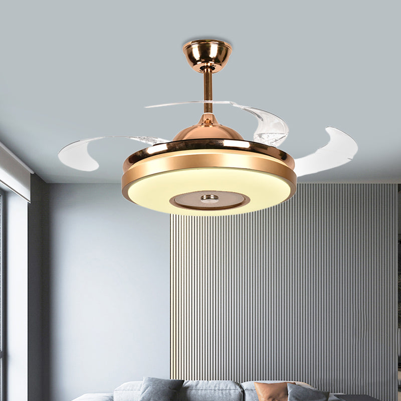 Ring Living Room Fan Lighting Simple Acrylic LED Gold Semi-Flush Mount Ceiling Light with 4 Clear Blades, 36