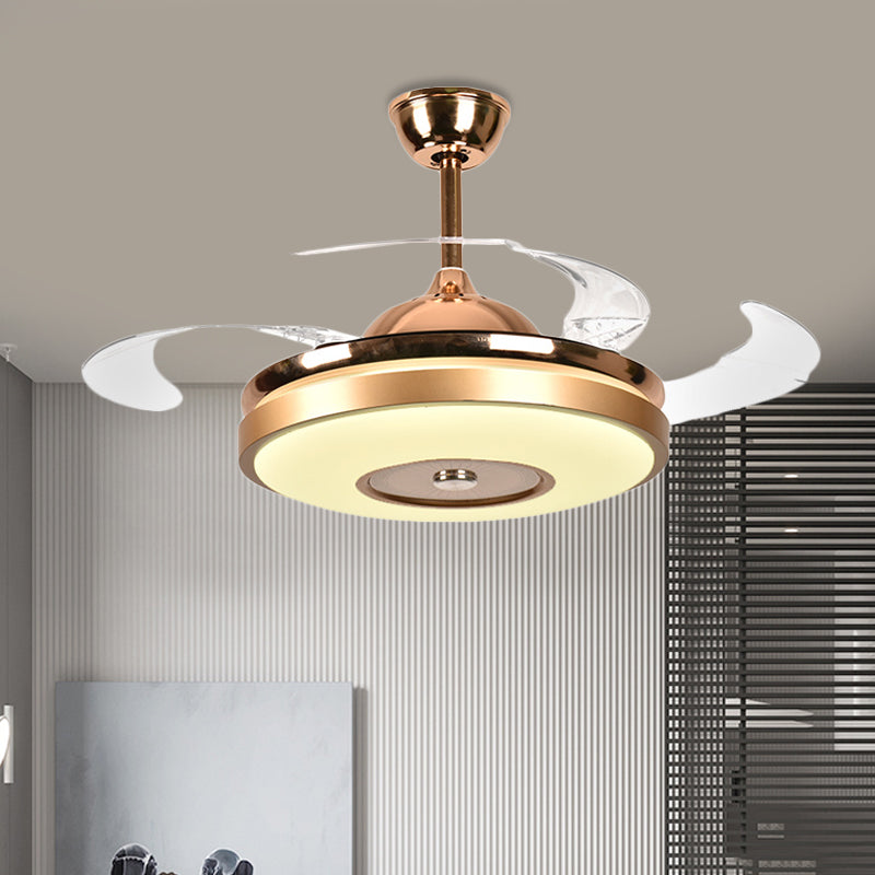 Ring Living Room Fan Lighting Simple Acrylic LED Gold Semi-Flush Mount Ceiling Light with 4 Clear Blades, 36