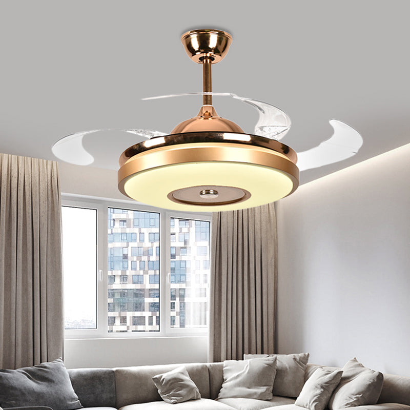 Ring Living Room Fan Lighting Simple Acrylic LED Gold Semi-Flush Mount Ceiling Light with 4 Clear Blades, 36