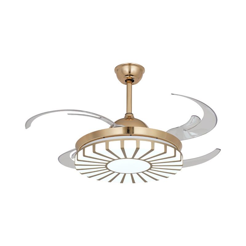 Gold LED Ceiling Fan Light Simplicity Acrylic Circular 4 Clear Blades Semi Flush Mount Lighting for Restaurant, 42