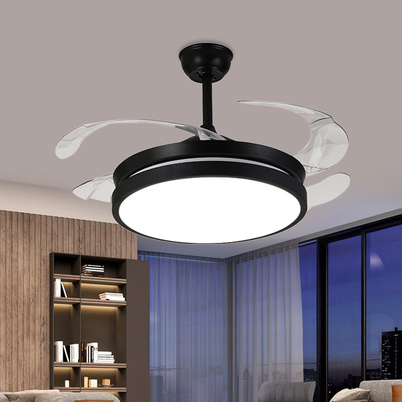 Contemporary Round Pendant Fan Lamp LED Metal 5 Clear Blades Semi Flush Light Fixture in Black for Living Room, 42