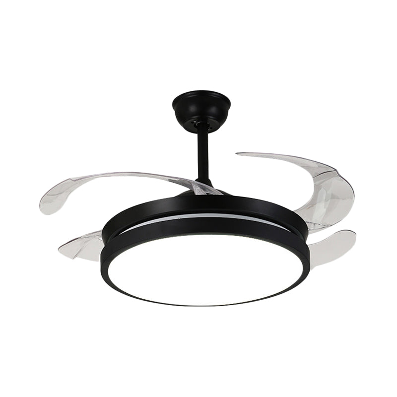 Contemporary Round Pendant Fan Lamp LED Metal 5 Clear Blades Semi Flush Light Fixture in Black for Living Room, 42