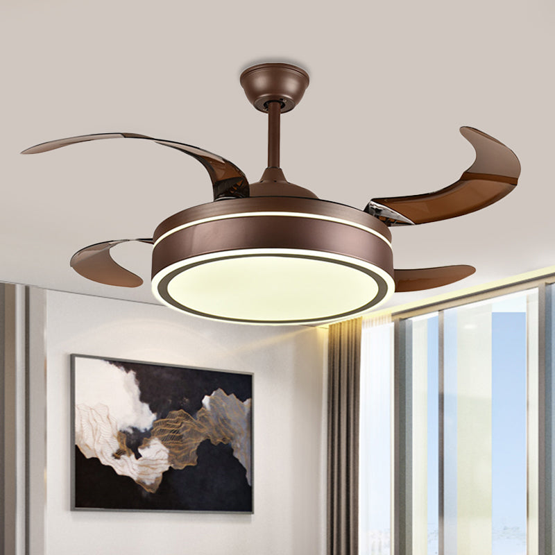 Coffee Ring Ceiling Fan Light Minimalism Acrylic LED Living Room Semi Mount Lighting with 4 Brown Blades, 42